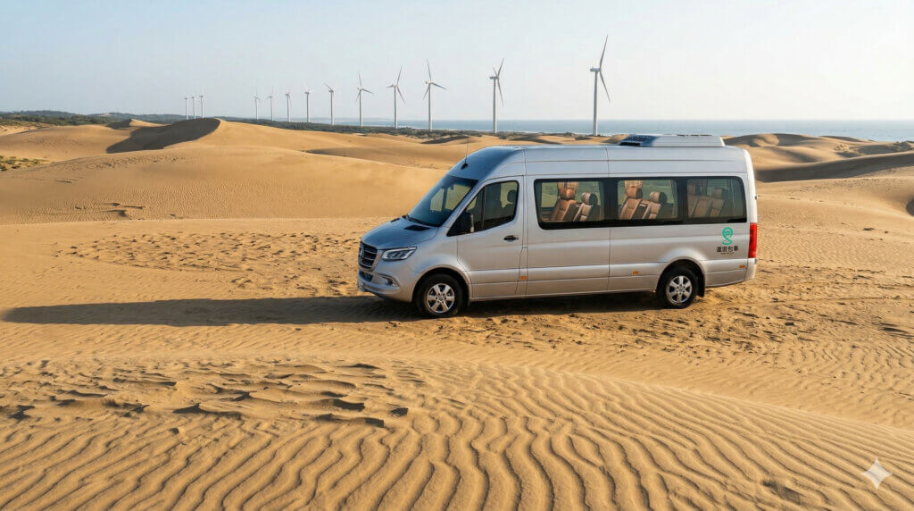 桃園打卡景點包車旅遊-草漯沙丘夕陽美照-賓士豪華保母車-遨遊包車