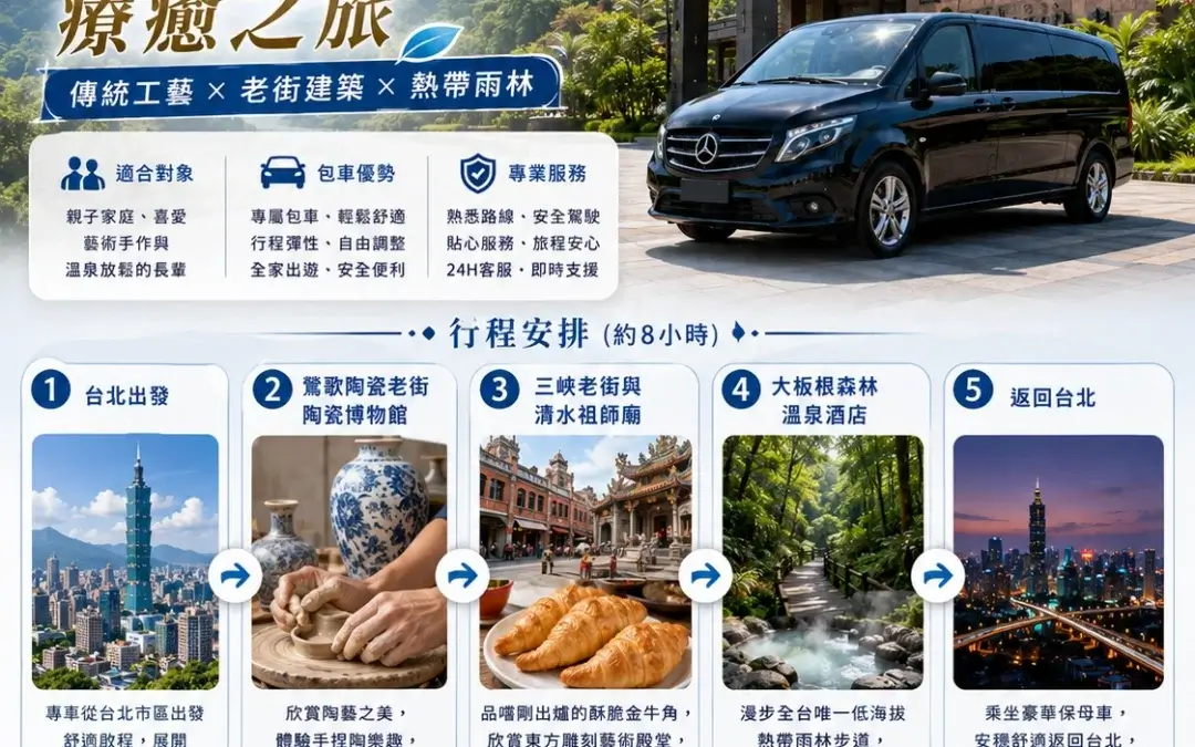 台北包車旅遊推薦：三峽老街與大板根森林溫泉，遨遊包車豪華保母車家庭旅遊