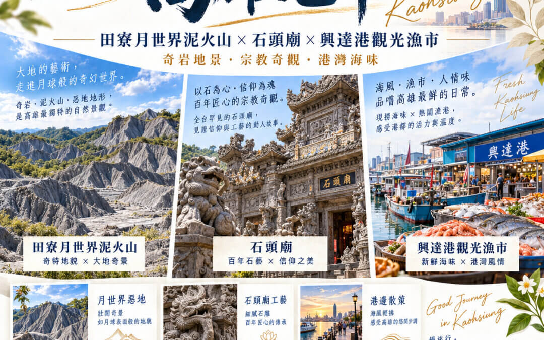 高雄包車推薦：田寮月世界泥火山、石頭廟與興達港海鮮一日遊